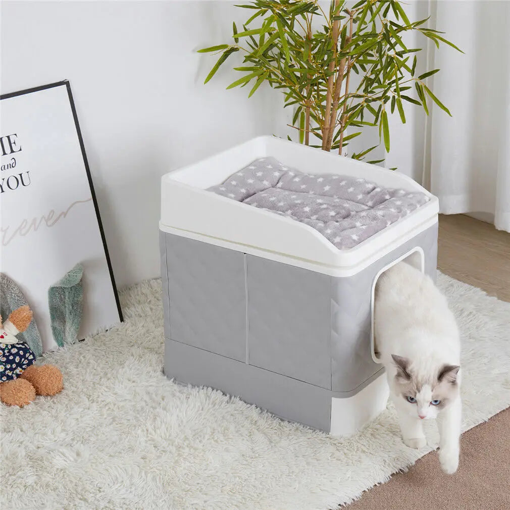 Large Cat Litter Box, Top or Front Entry Enclosed Kitty Tray Cushion Drawer Style