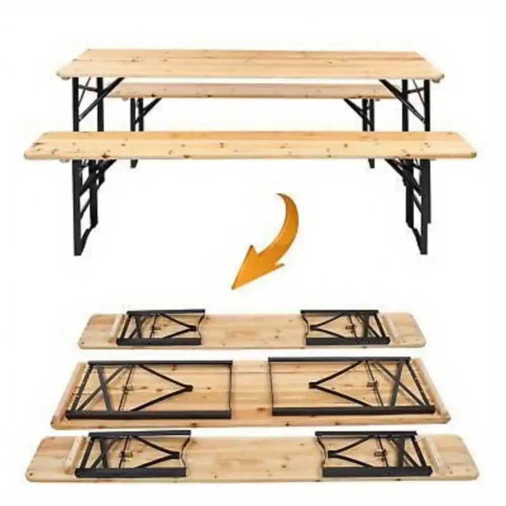 Outdoor Wood Picnic Table Beer Bench Dining Set Folding Wooden Top Patio