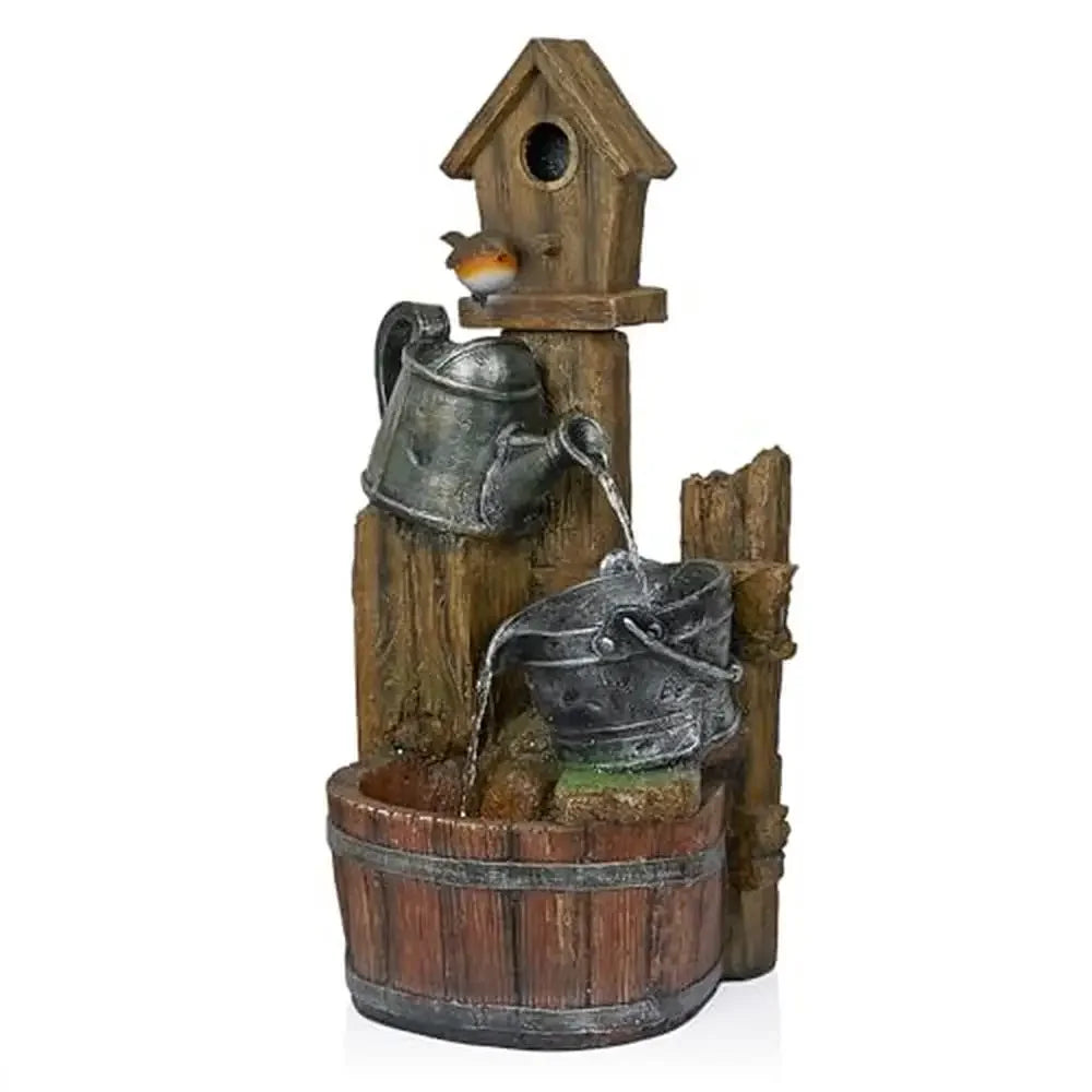 Birdhouse Wood Water Fountain LED Lights Multicolor Garden Decor 32"H