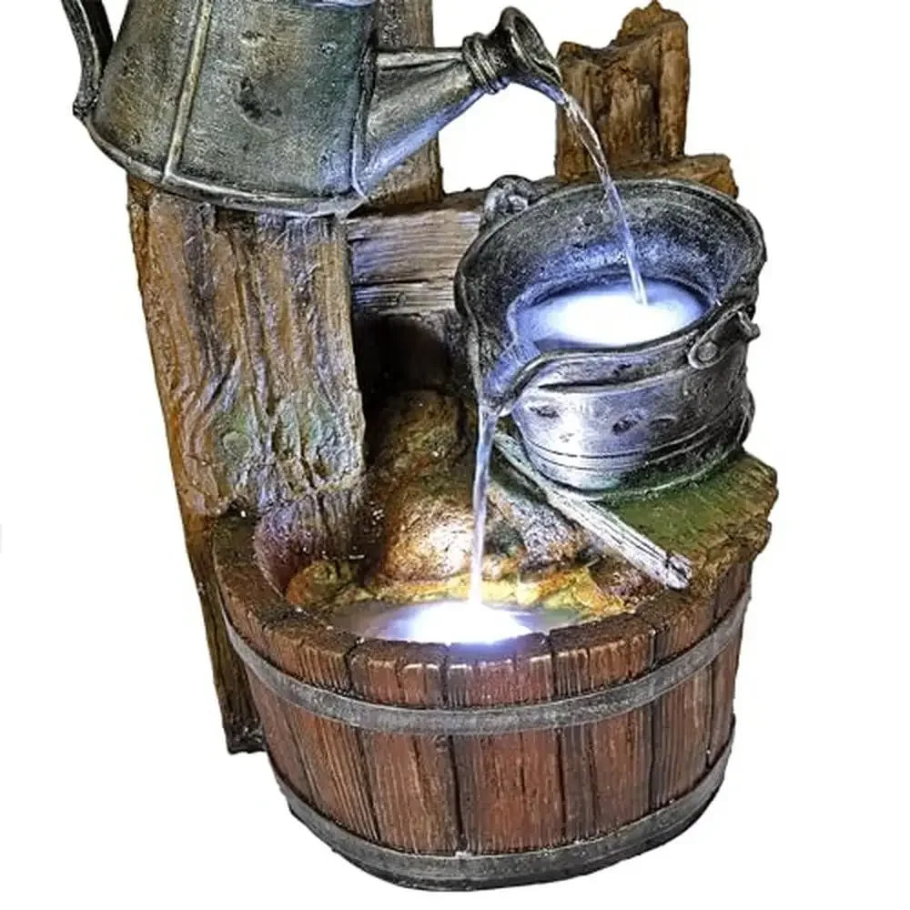 Birdhouse Wood Water Fountain LED Lights Multicolor Garden Decor 32"H