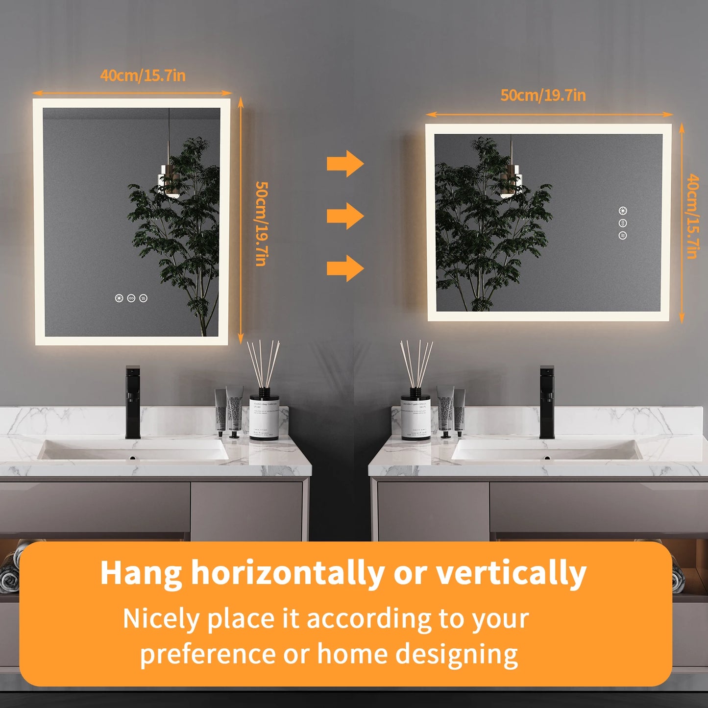 16x20 inch LED Lighted Bathroom Mirror with Anti-Fog, Smart Touch Button