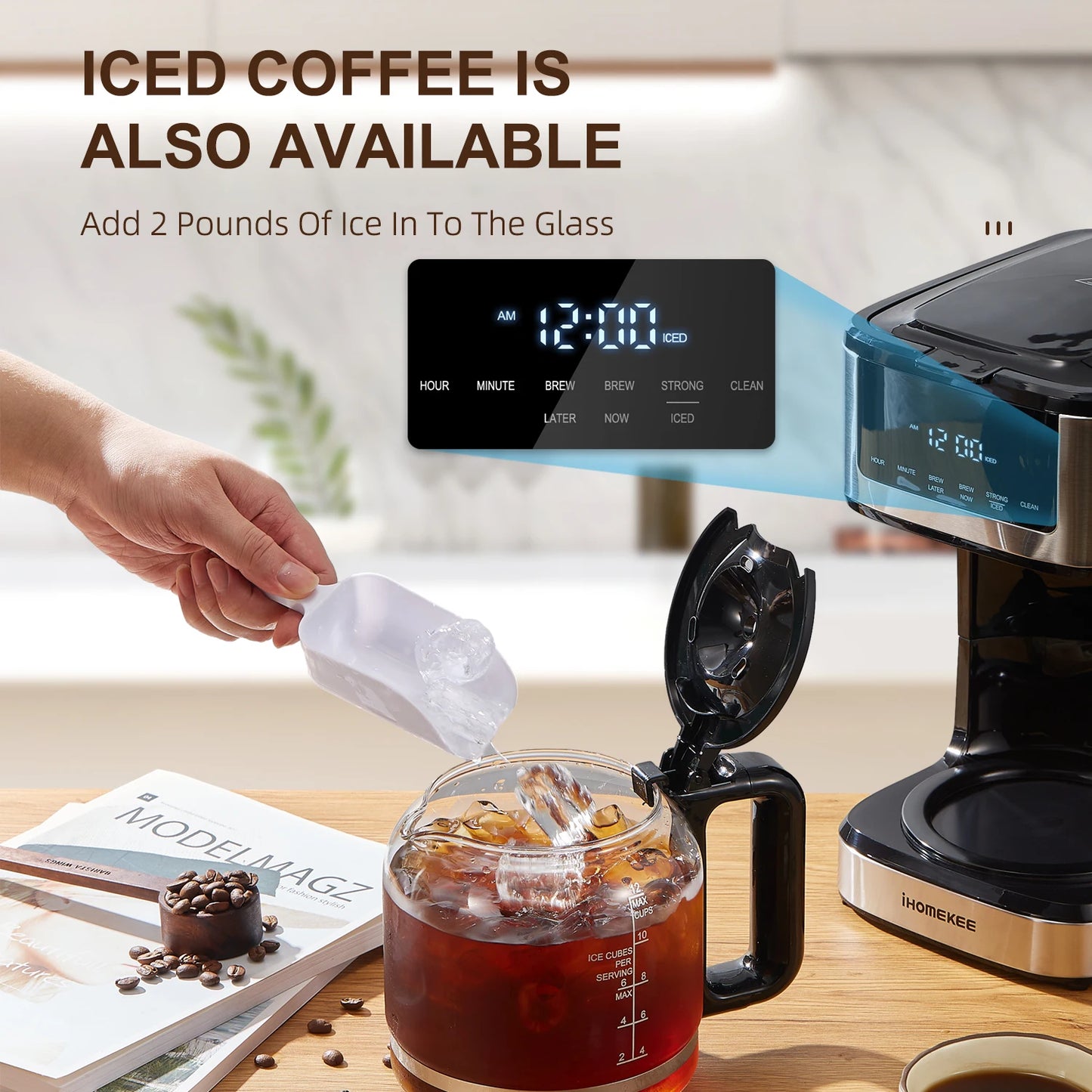 Programmable Drip Coffee Maker 12 Cup with Iced Coffee Function, Touch Screen
