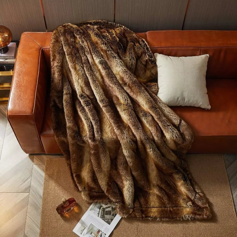 Luxury Faux Fur Blanket - Super Thick Warm Long Fluff Fuzzy Throw