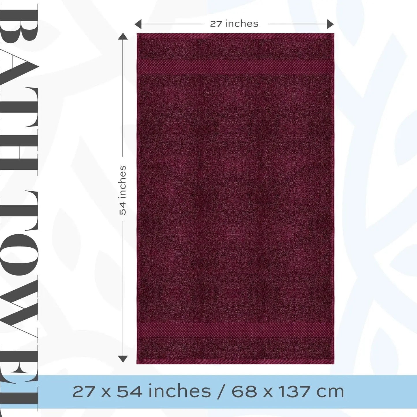 Soft Wine Red Luxury 27x54 inch Quick Dry Bath Towels Large 700 GSM Cotton