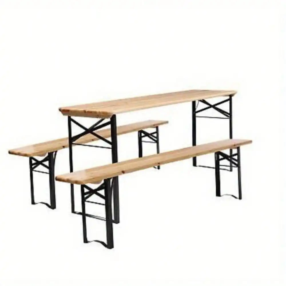 Outdoor Wood Picnic Table Beer Bench Dining Set Folding Wooden Top Patio
