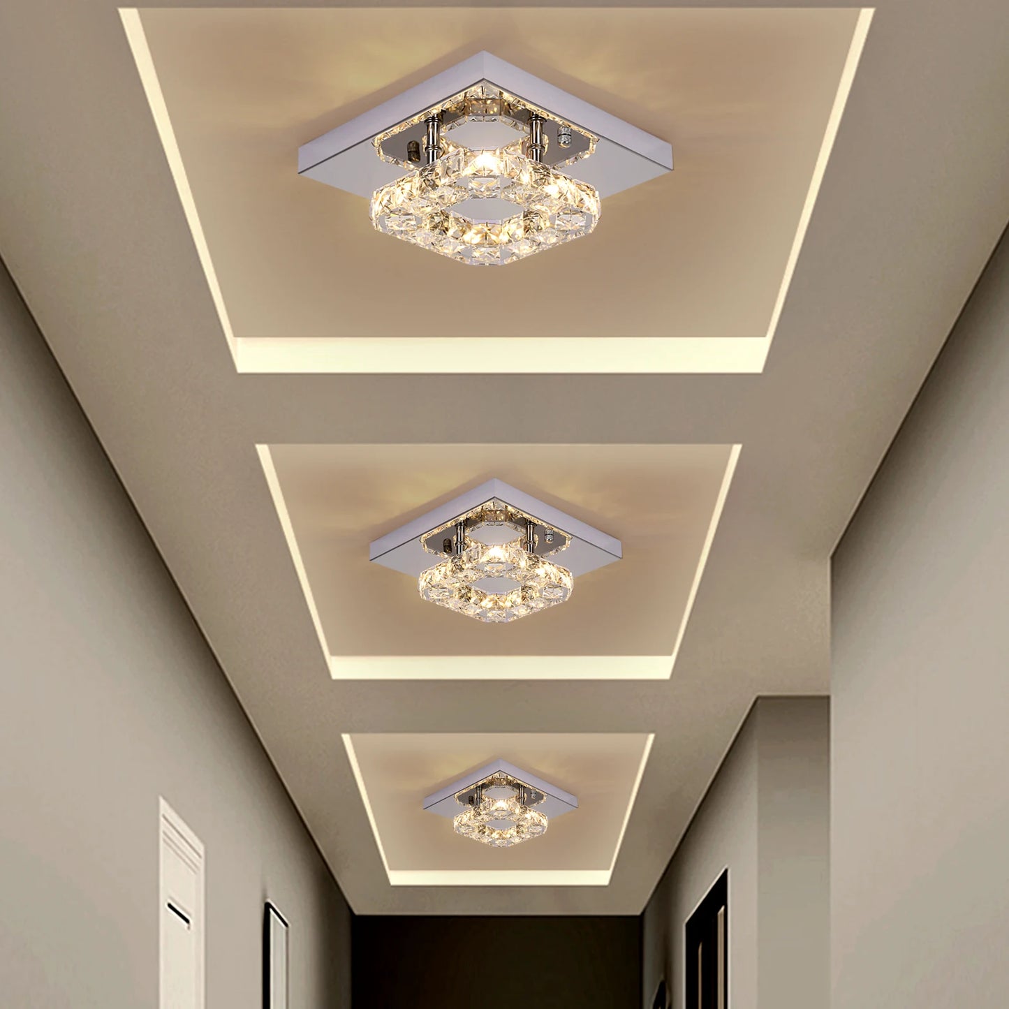 Modern Chandelier Ceiling Lamp K9 Crystal Led Square Pendant