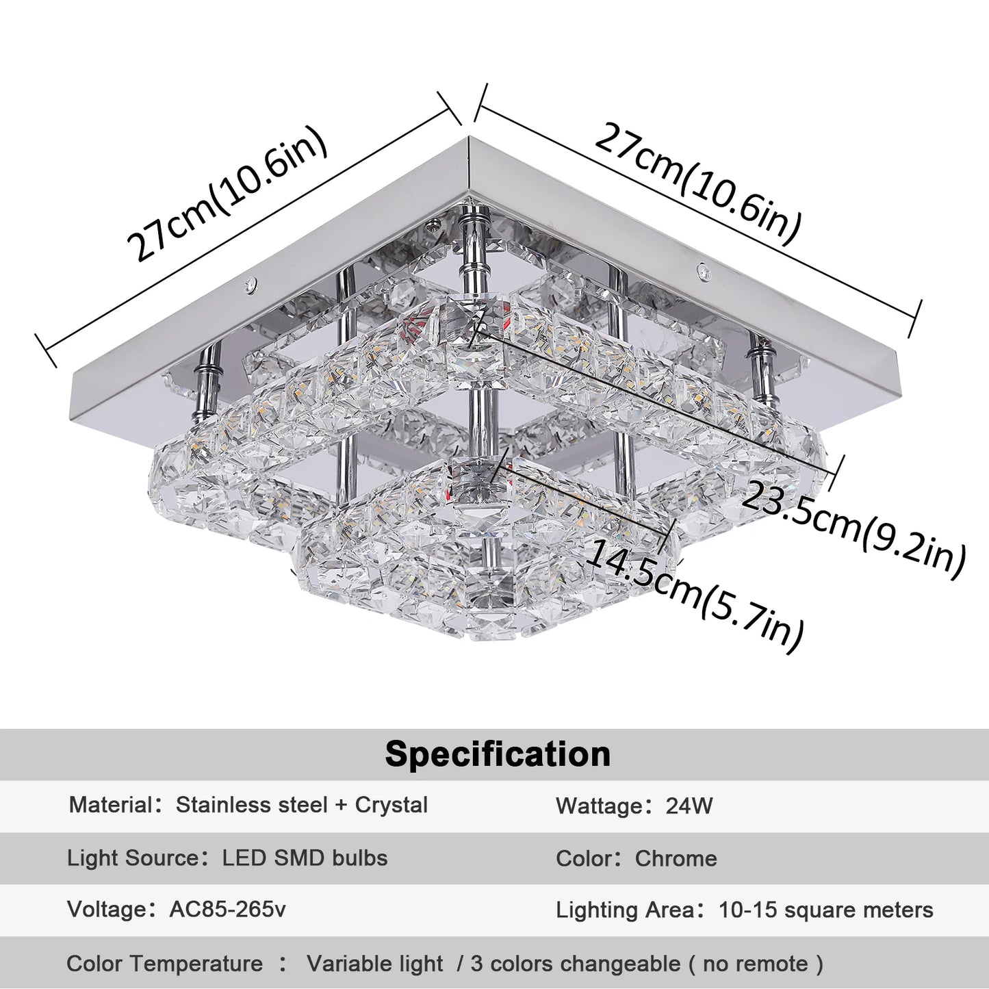 Modern Chandelier Ceiling Lamp K9 Crystal Led Square Pendant