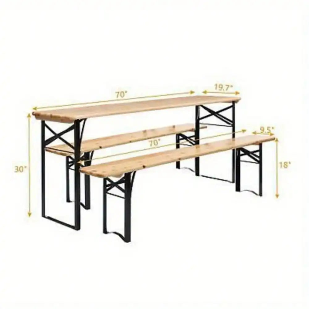 Outdoor Wood Picnic Table Beer Bench Dining Set Folding Wooden Top Patio