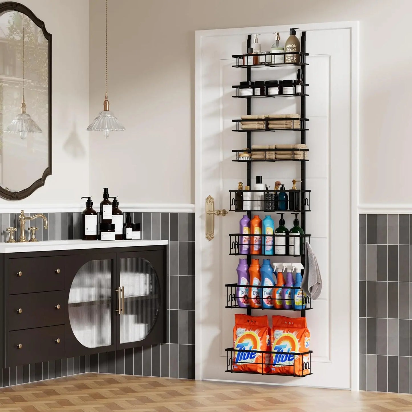 8-Tier Over Door Pantry Organizer & Rack, Metal Spice Shelves, Kitchen Closet