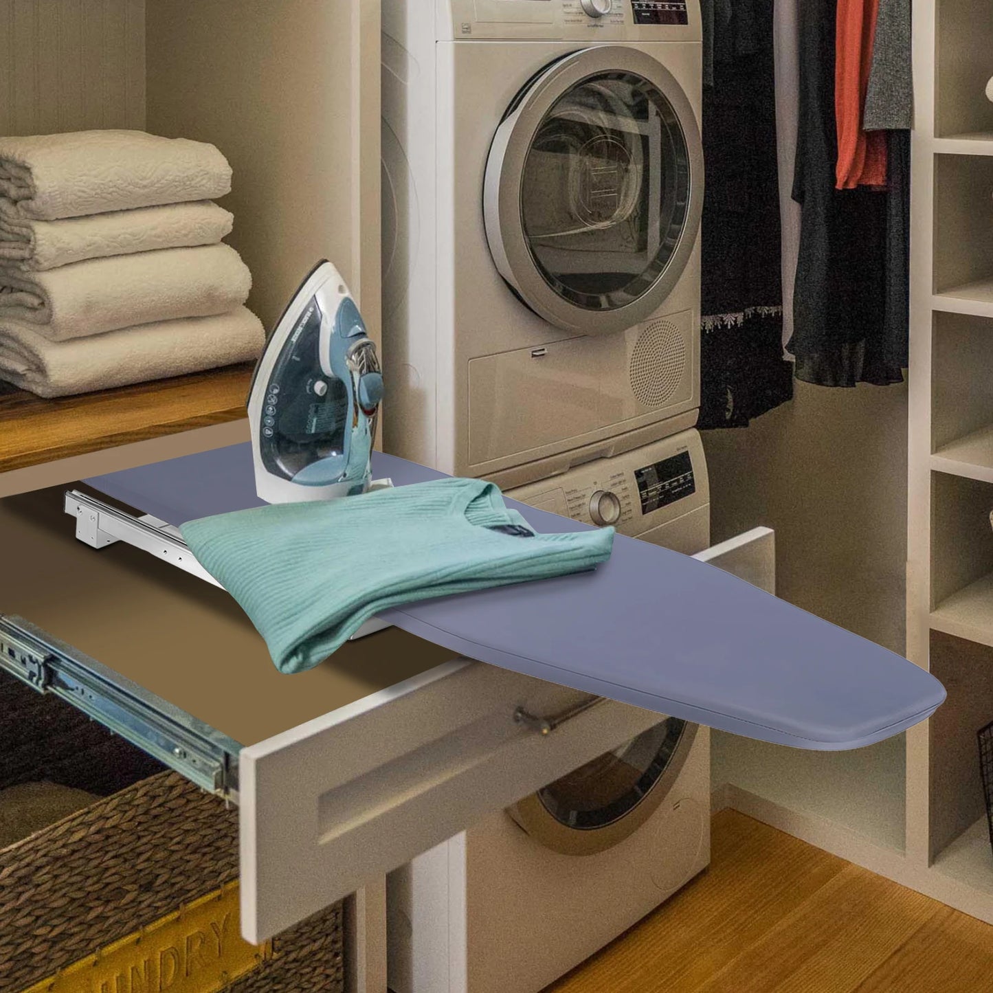 Modern Simplicity Grey Foldable Ironing Board Wardrobe Mount