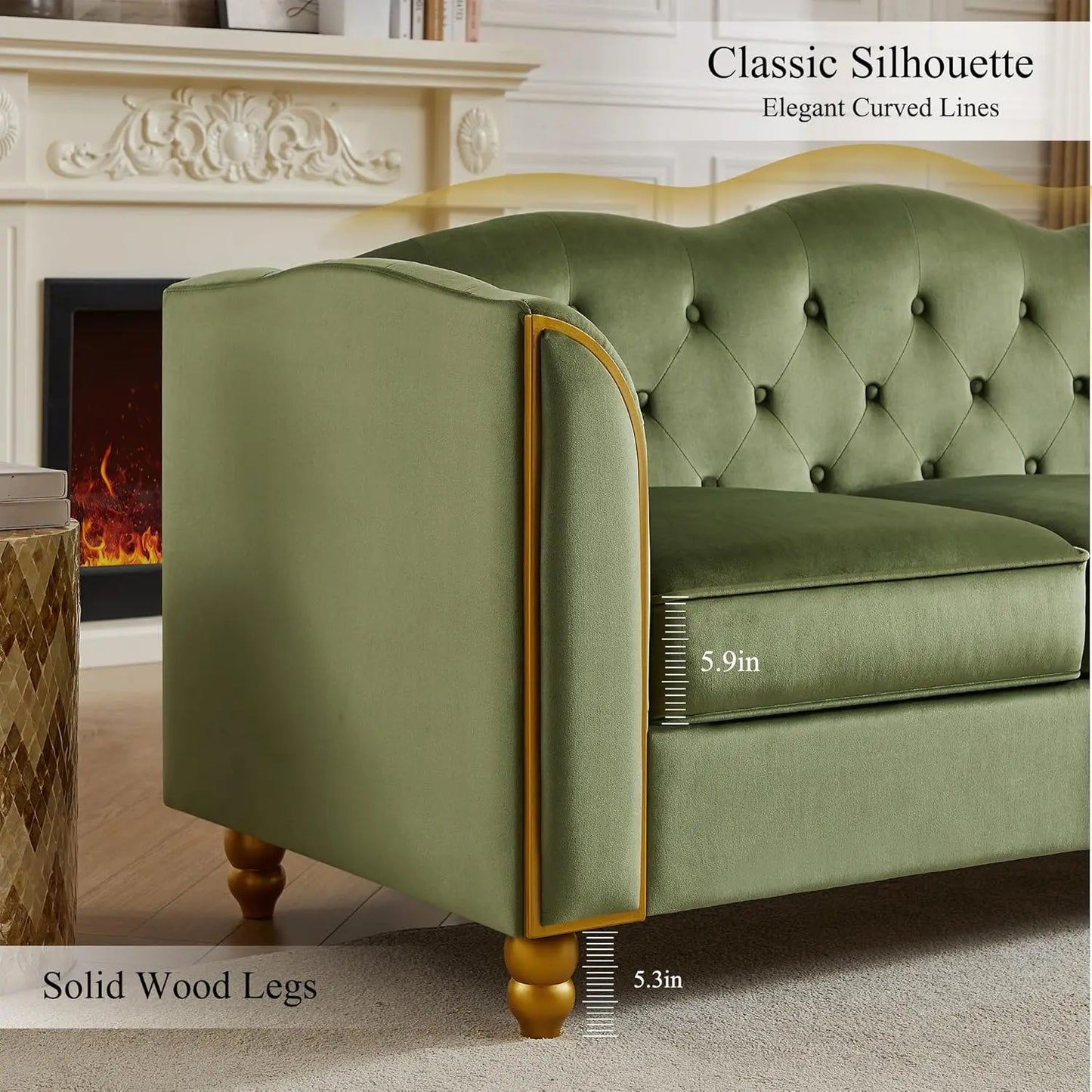 Sofa Bed Button Tufted Comfy Couch Modern Sofa Green