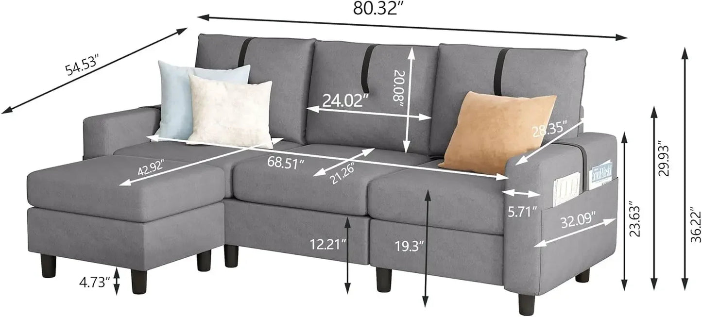 L Shaped Sectional Sofas 3 Seater Couch Modern