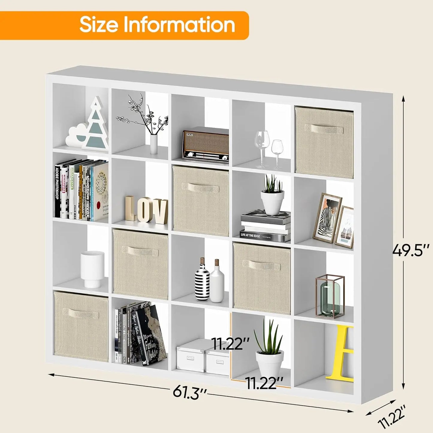20-Cube Storage Organizer Sturdy Wooden Bookcase Open Book Shelf