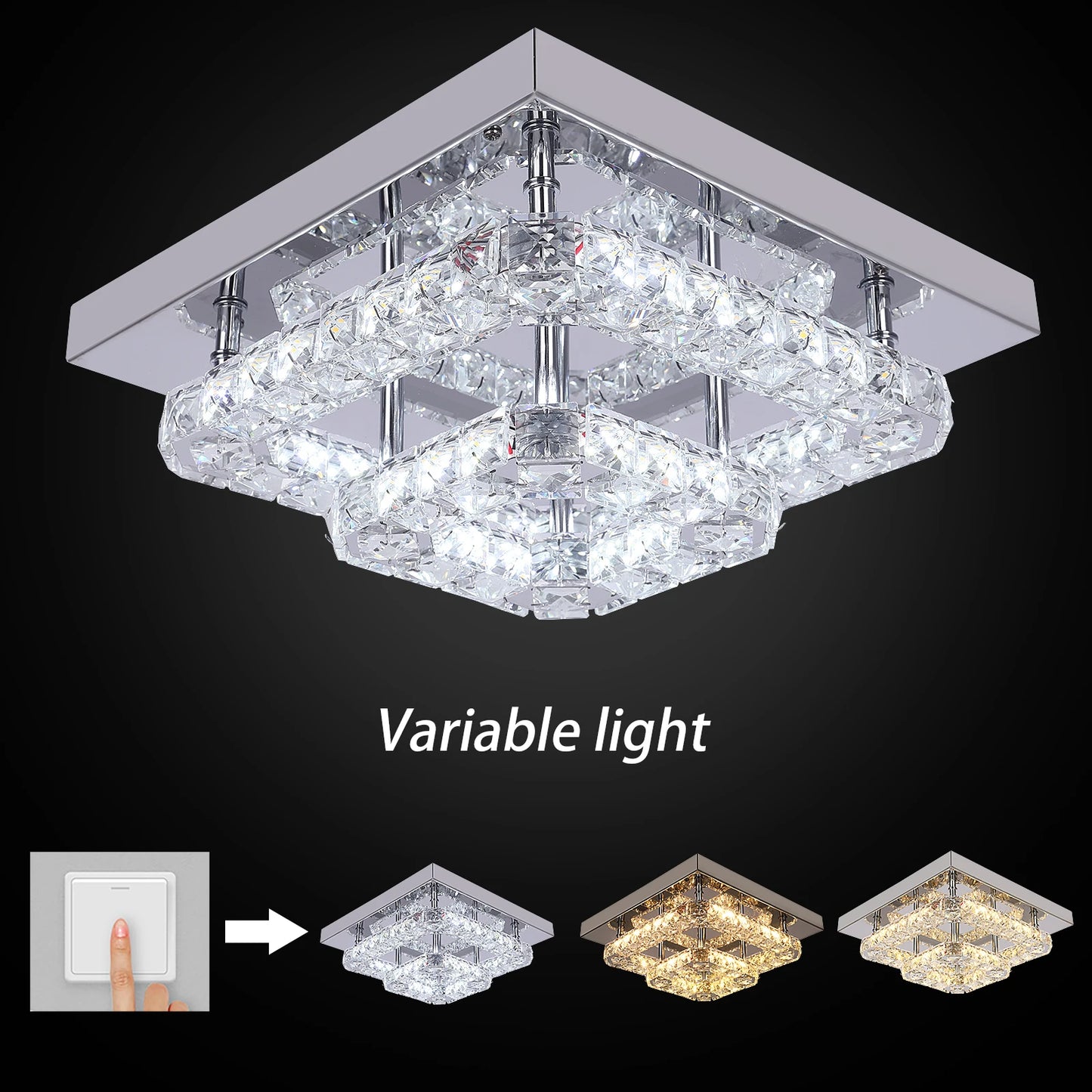 Modern Chandelier Ceiling Lamp K9 Crystal Led Square Pendant