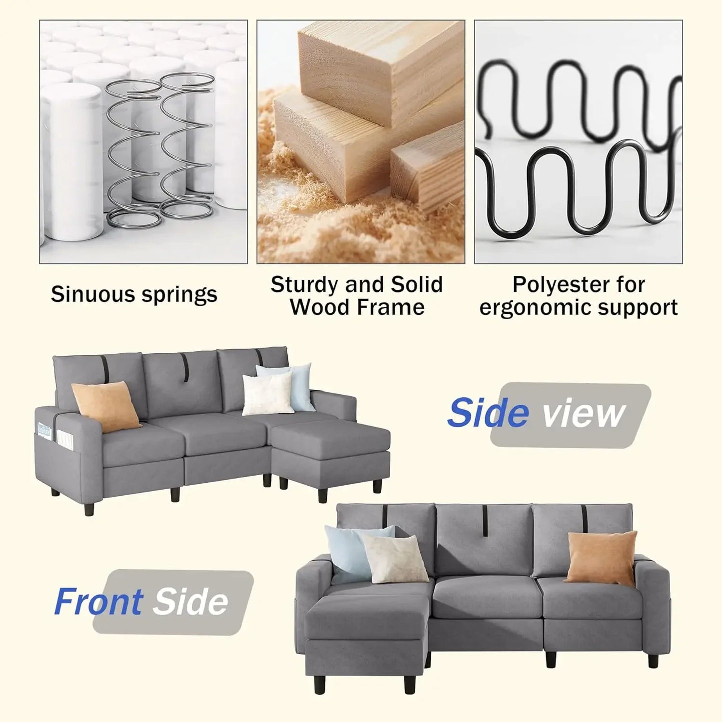 L Shaped Sectional Sofas 3 Seater Couch Modern