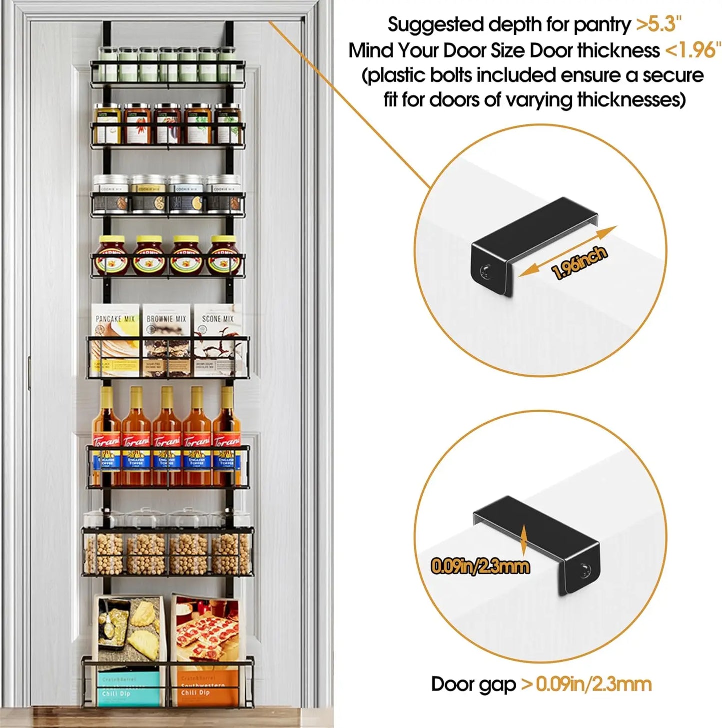 8-Tier Over Door Pantry Organizer & Rack, Metal Spice Shelves, Kitchen Closet