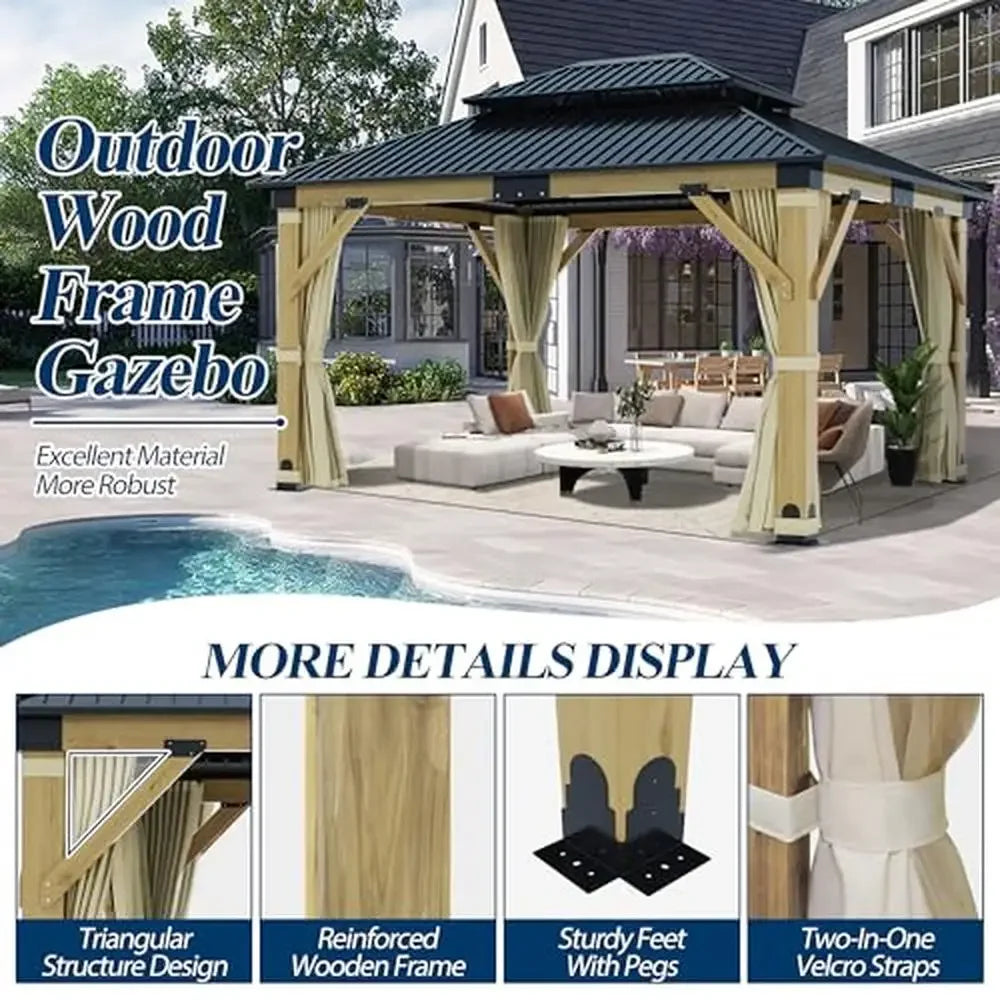 Outdoor Cedar Wooden Gazebo Galvanized 153.6"L x 129.96"W x 120.12"H