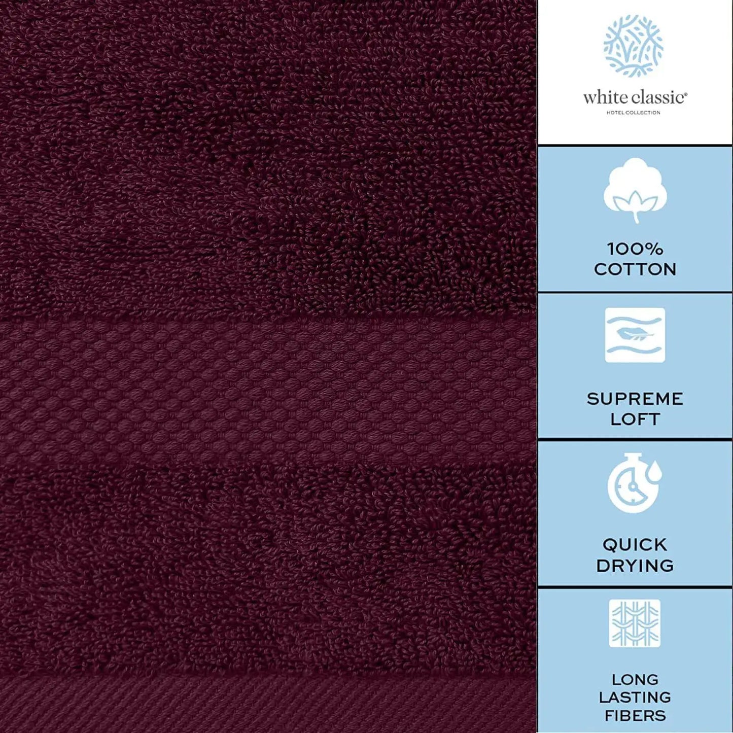 Soft Wine Red Luxury 27x54 inch Quick Dry Bath Towels Large 700 GSM Cotton