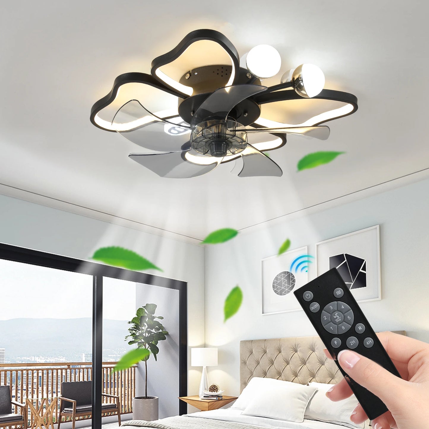Modern Ceiling Fan with Lights, Transparent Blades, LED Adjustable,6-Speed Remote