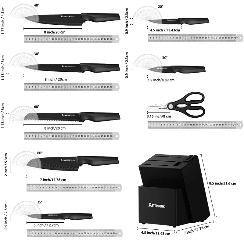 Kitchen Knife Set with Built-in Sharpener Block, 15 Pieces German Stainless Steel Knife Block Set