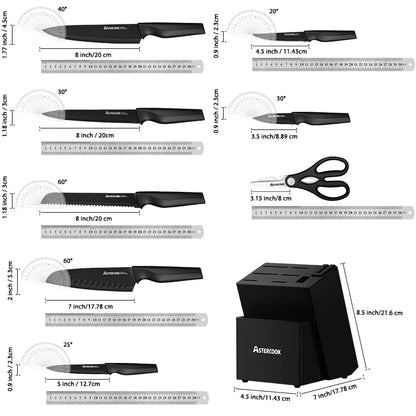 Kitchen Knife Set with Built-in Sharpener Block, 15 Pieces German Stainless Steel Knife Block Set