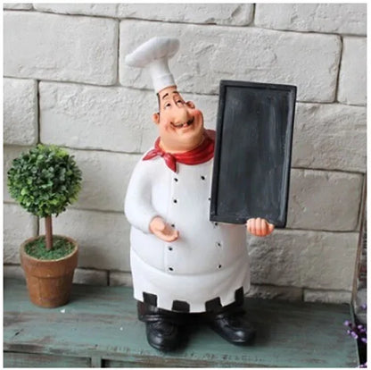 Italian Chef Figurines Kitchen Decor with Chef Chalkboard