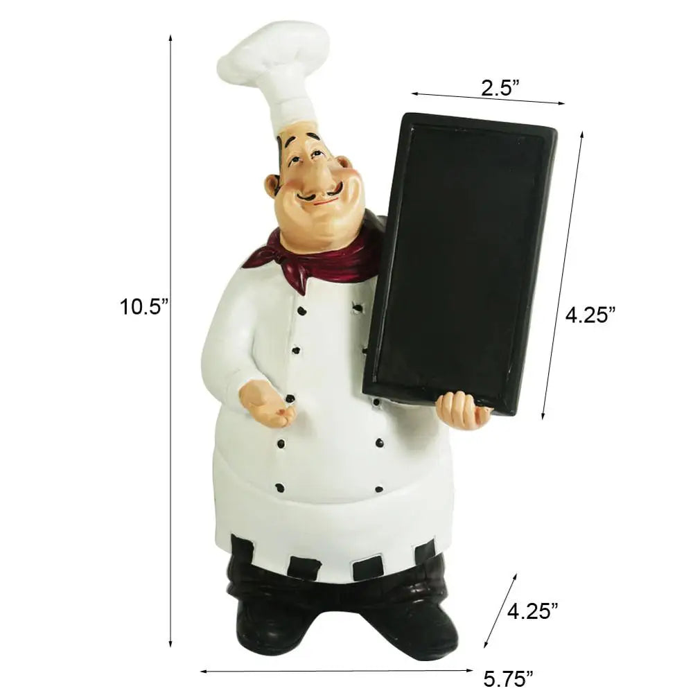 Italian Chef Figurines Kitchen Decor with Chef Chalkboard