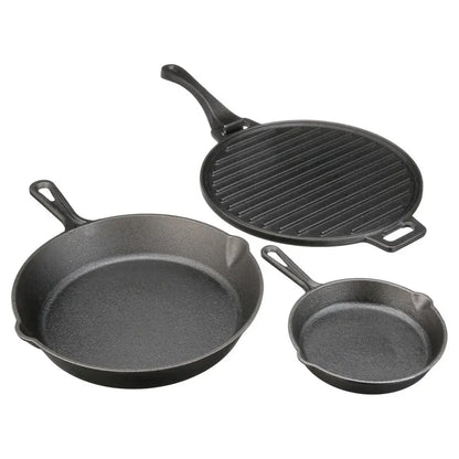 Pre-Seasoned 4-Piece Cast Iron Skillet Set Handles Griddle 6" 10.5" 11"