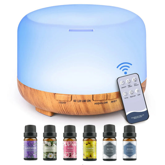 500ML Aromatherapy Oil Diffuser with (Lavender/Rose/Jasmine/Lemon/Hilton/Ocean)