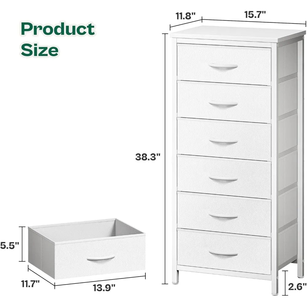 6 Drawer Tall & Chest of Drawers 15.7"D x 11.8"W x 38.3"H White