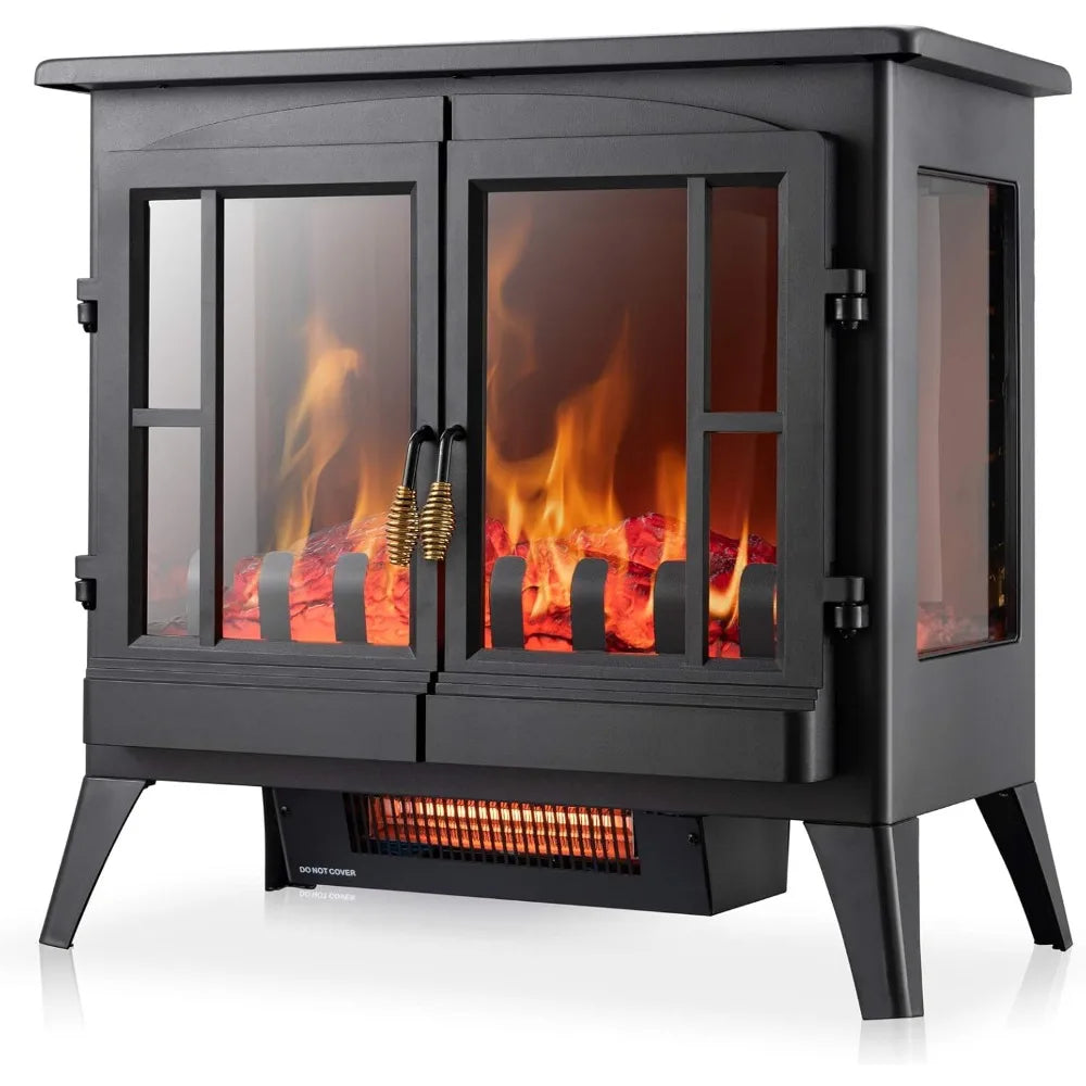 Electric Fireplace Stove, Freestanding Fireplace Heater with Realistic Flame