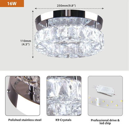 9.8" Crystal Flush Mount Ceiling Light