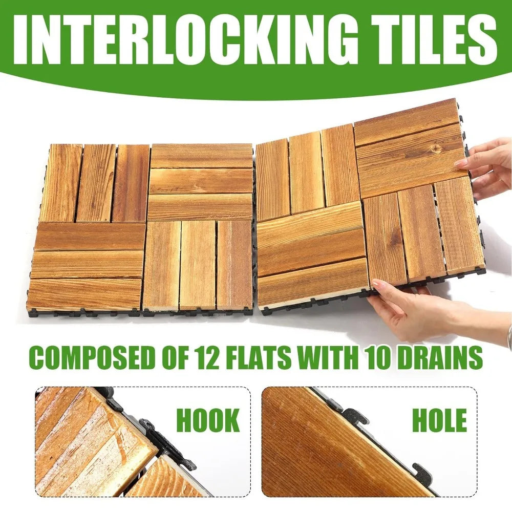 Hardwood Interlocking Deck Tile w/ Artificial Grass