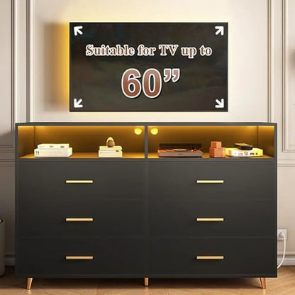 LED Lights Wood Dresser Black 47.2"W x 15.7"D x 39.4"H