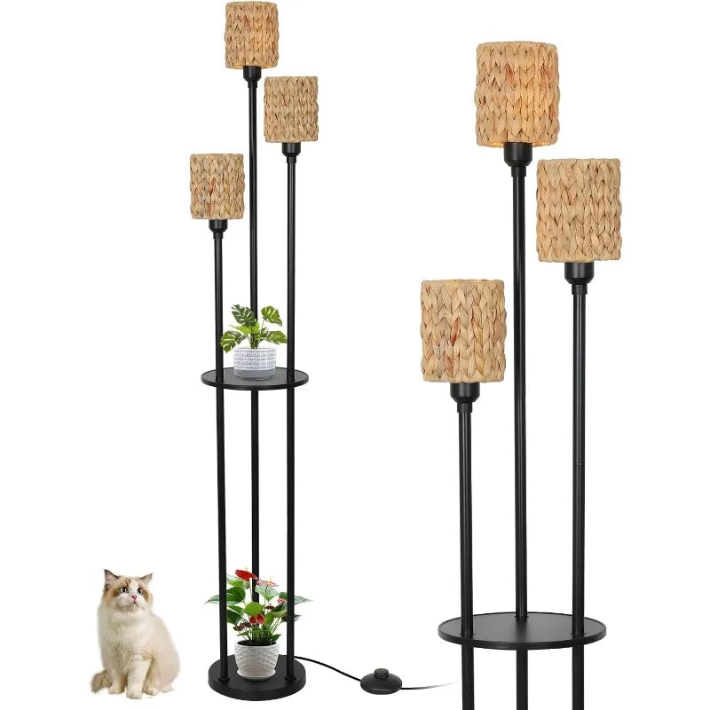 Floor Lamp with Shelves, for Living Room, 3-Lights with On/Off Foot Switch