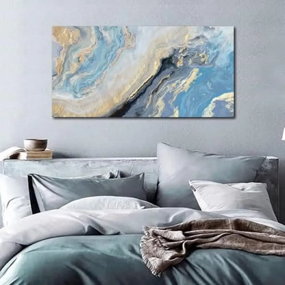 Abstract Blue Gold Marbling Canvas Wall Art Decor Living Room Bedroom