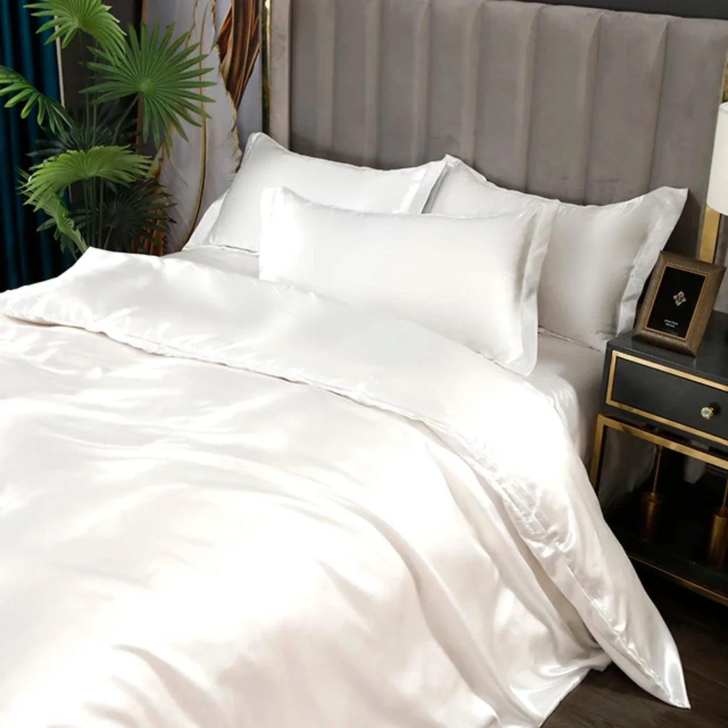 Satin Duvet Cover Set - Luxurious Double Single Size Bedding with Flat Sheet and Pillowcases