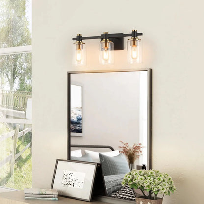 17in 3-Light Black and Brushed Gold Bathroom Vanity Light