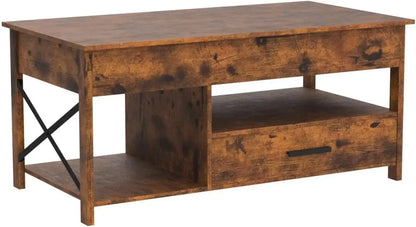 NEW Coffee Table, 39" Lift Top Coffee Table with Hidden Compartment Drawers Rustic Brown USA