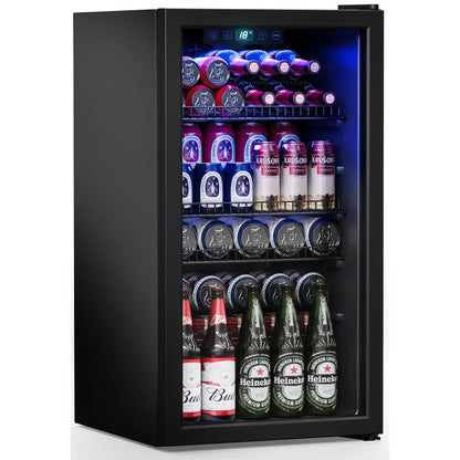 Beverage Refrigerator Cooler, with Glass Door & Digital Temperature Display