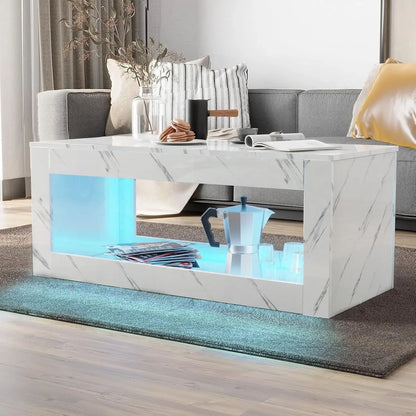 47.2inch LED Coffee Table with Large Open Storage, Modern High Gloss