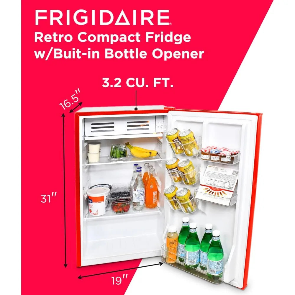 Retro Compact Fridge with Chiller, 3.2 cu ft Countertop with Built-In Bottle Opener