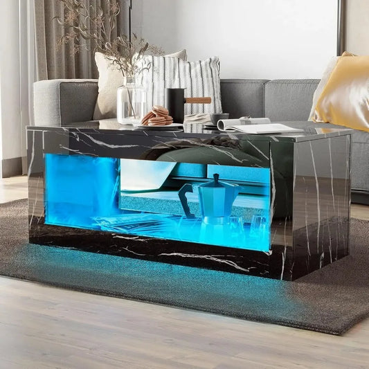 47.2inch LED Coffee Table with Large Open Storage, Modern High Gloss