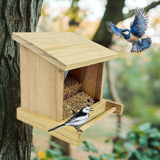 Natural Wooden Bird Feeder Garden Cardinal Bird House Feeder Hopper