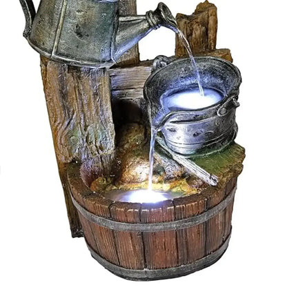 Birdhouse Wood Water Fountain LED Lights Multicolor Garden Decor 32"H