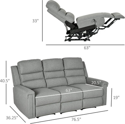 Living Room Sofa 3Seater Recliner Sofa with Manual Pull Tab Fabric