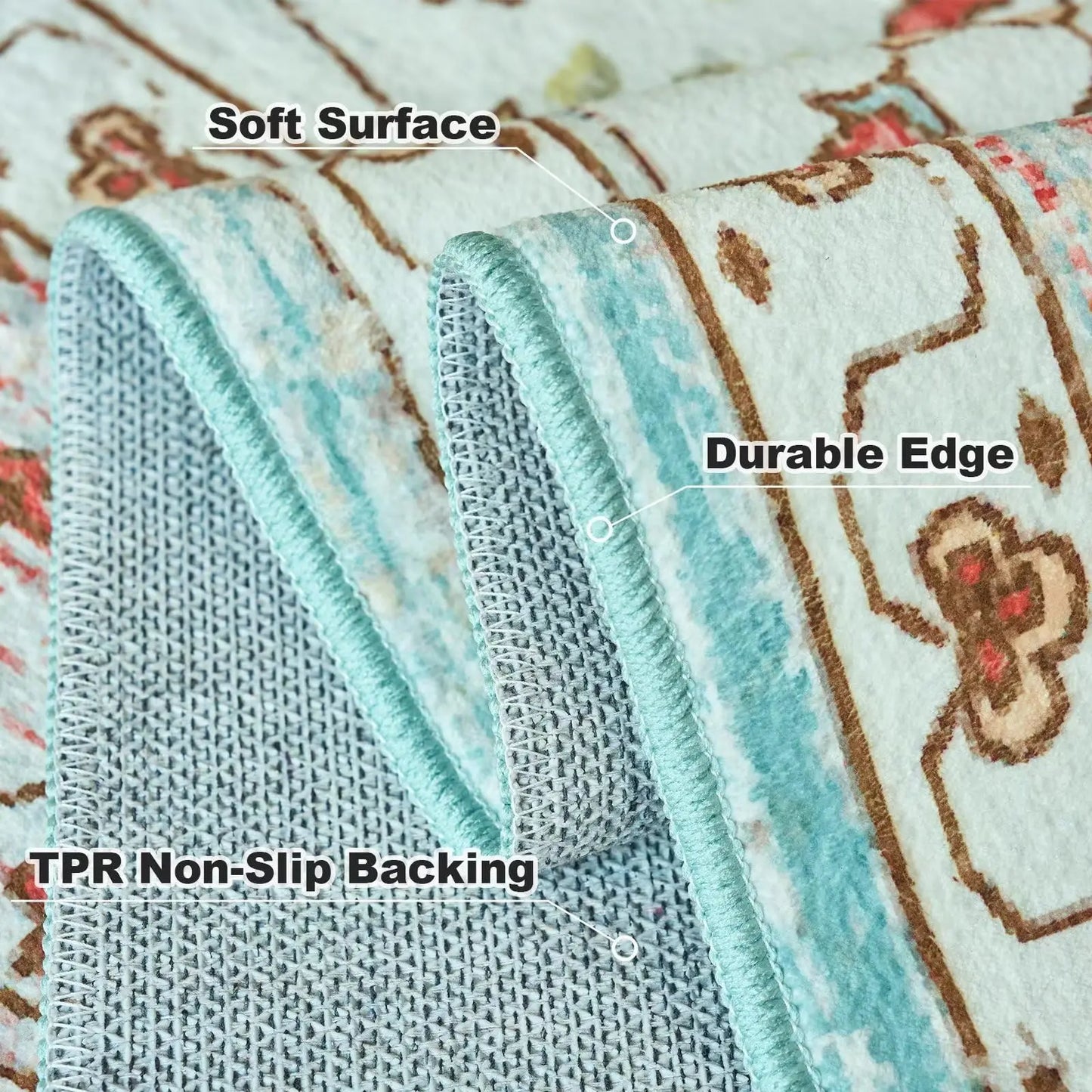 Washable Rug Vintage Area Rugs with Non-Slip Backing