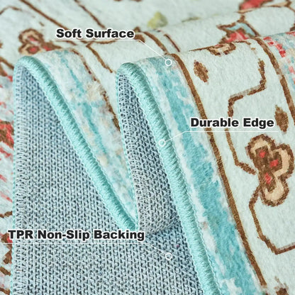 Washable Rug Vintage Area Rugs with Non-Slip Backing