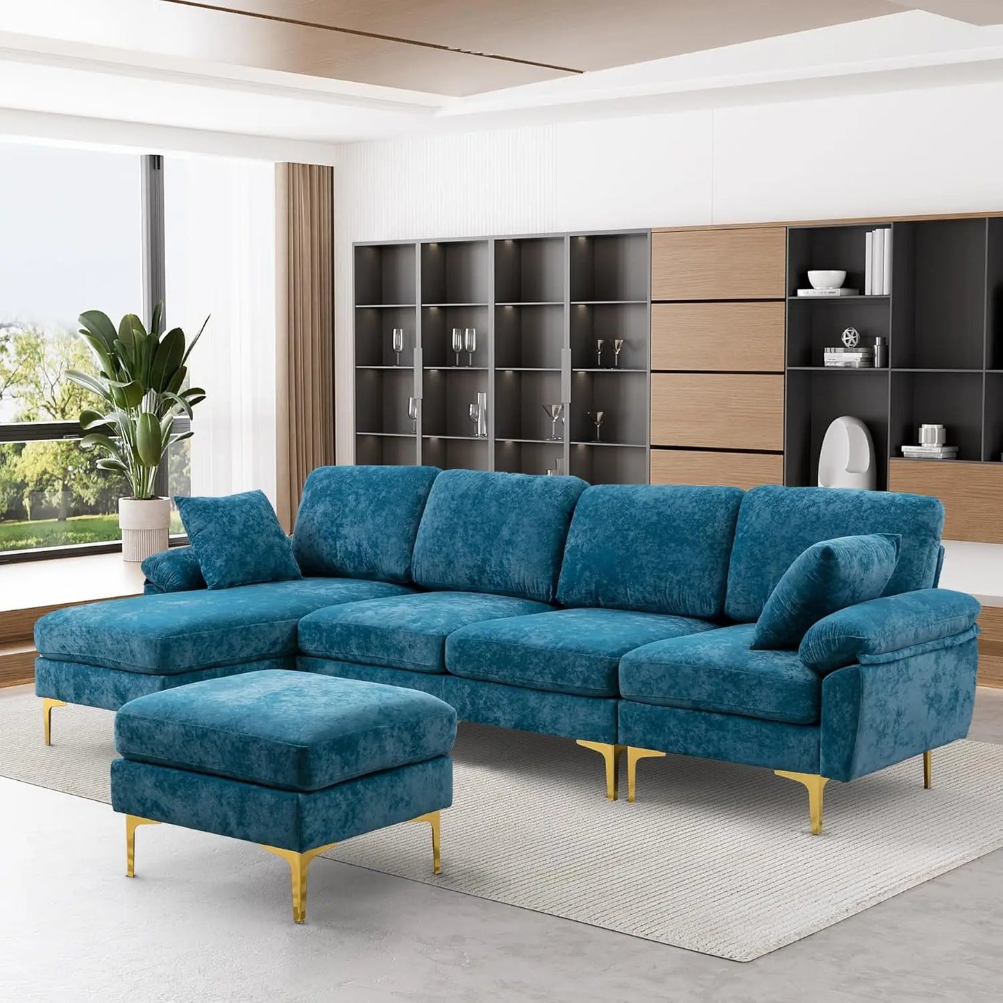 U-Shaped Sectional Sofa Couch, 4 Seat Sofa Set with Chaise Lounge