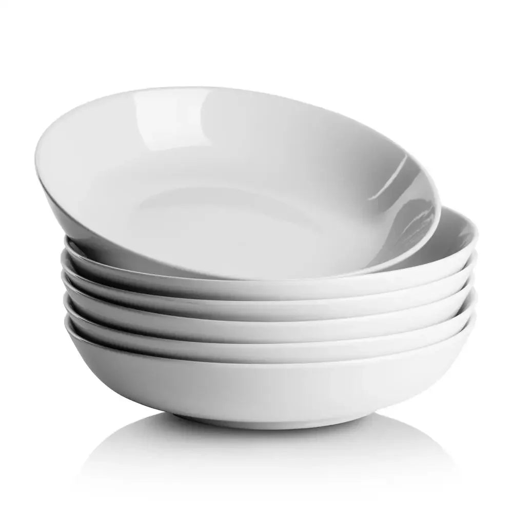 Set of 6 White Ceramic Pasta Bowls 36 Oz Multi-purpose Dishware Kit